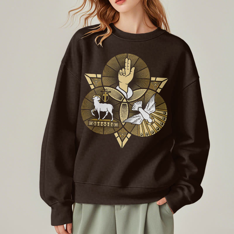 Christiandiscipleshop Modern Style St. Benedict Lamb Of God Dove Fleece Lined Polyester Sweatshirt