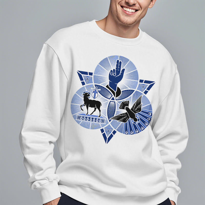 Christiandiscipleshop Modern Style St. Benedict Lamb Of God Dove Fleece Lined Polyester Sweatshirt
