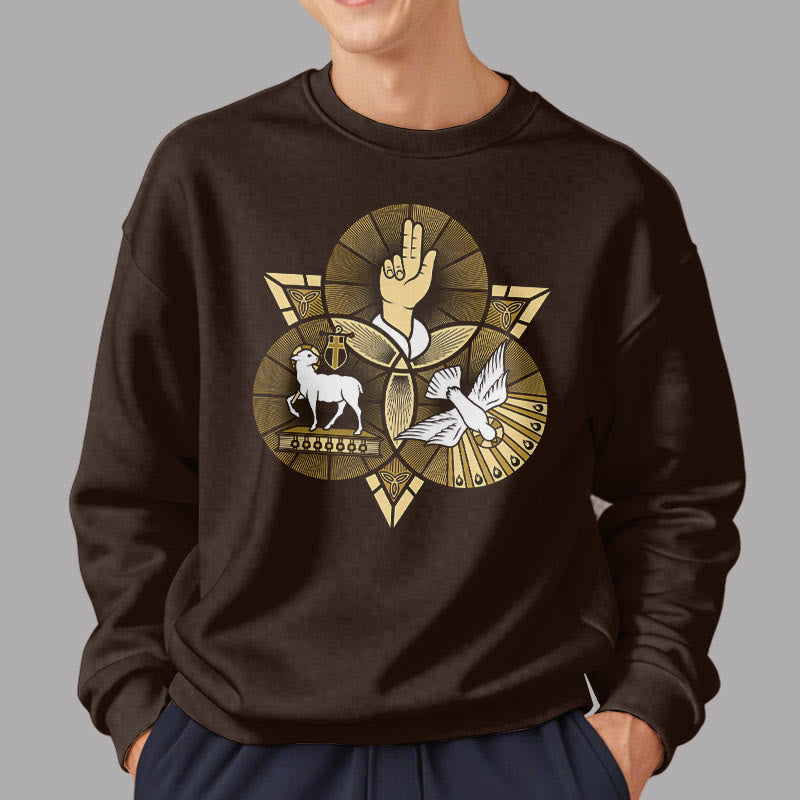 Christiandiscipleshop Modern Style St. Benedict Lamb Of God Dove Fleece Lined Polyester Sweatshirt