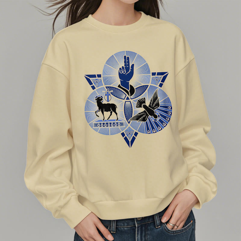 Christiandiscipleshop Modern Style St. Benedict Lamb Of God Dove Fleece Lined Polyester Sweatshirt