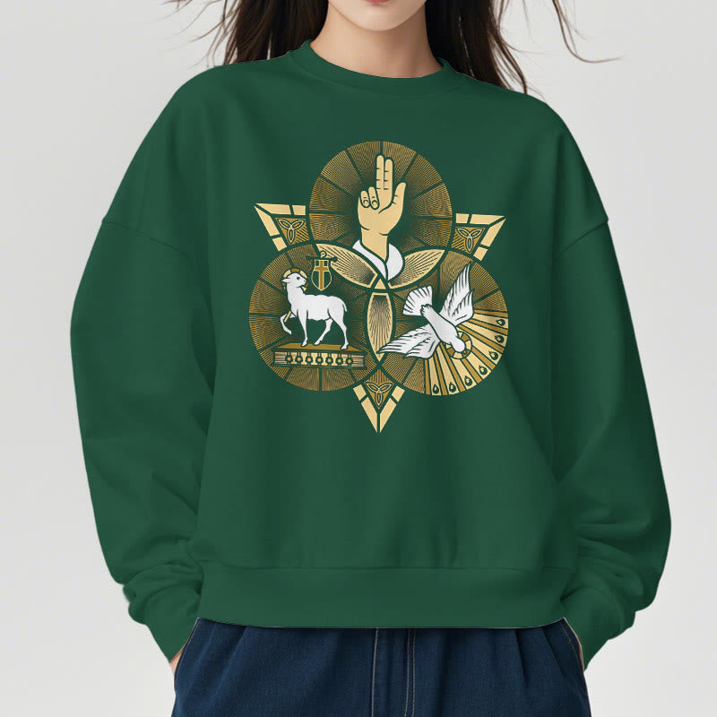 Christiandiscipleshop Modern Style St. Benedict Lamb Of God Dove Fleece Lined Polyester Sweatshirt