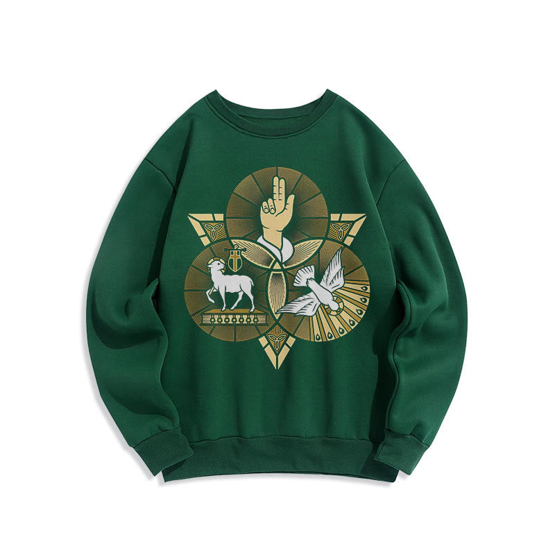 Christiandiscipleshop Modern Style St. Benedict Lamb Of God Dove Fleece Lined Polyester Sweatshirt