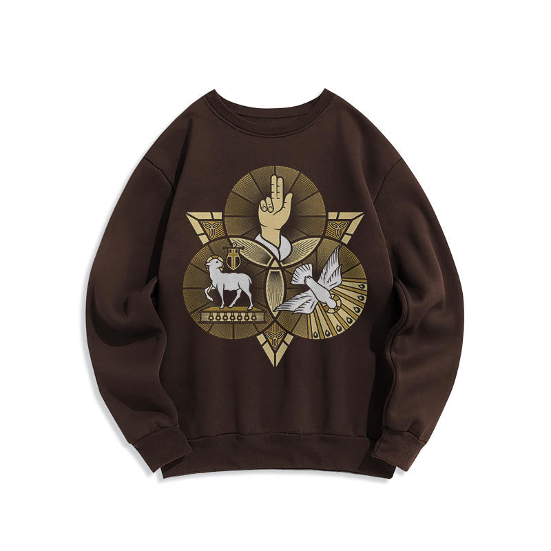 Christiandiscipleshop Modern Style St. Benedict Lamb Of God Dove Fleece Lined Polyester Sweatshirt