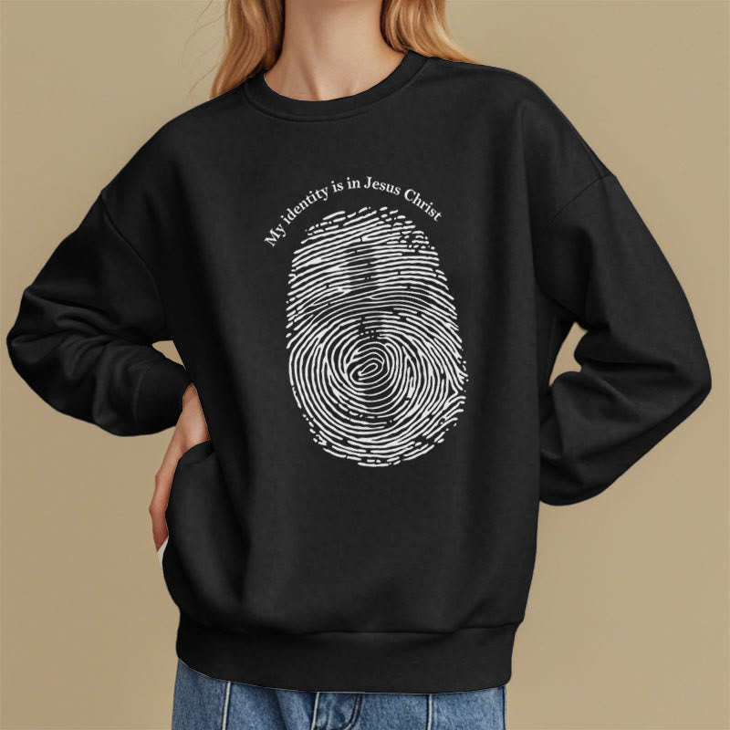Christiandiscipleshop Classic Style My Identity Is In Jesus Christ Cross Fleece Lined Polyester Sweatshirt