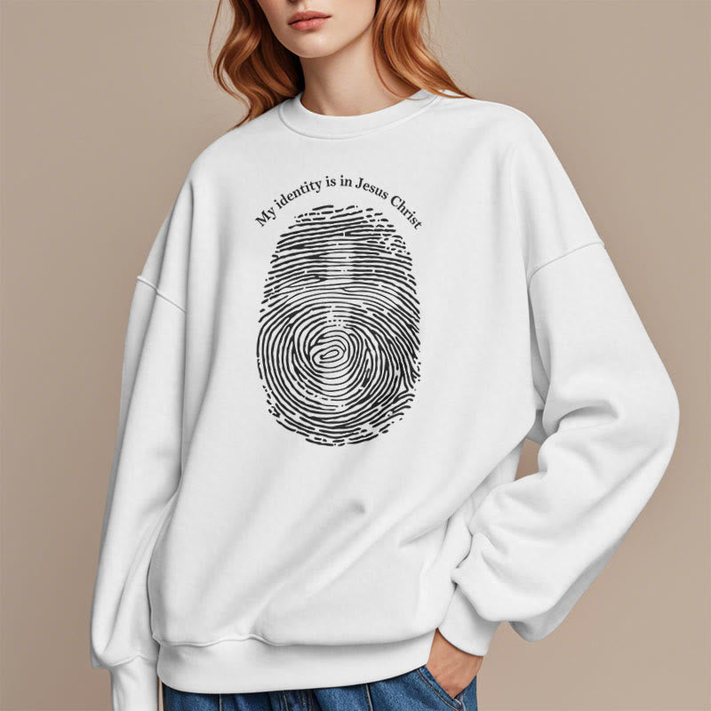 Christiandiscipleshop Classic Style My Identity Is In Jesus Christ Cross Fleece Lined Polyester Sweatshirt