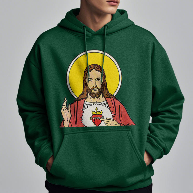 Christianartworkshop Classic Colored Style Sacred Heart Of Jesus Fleece Lined Polyester Hoodie