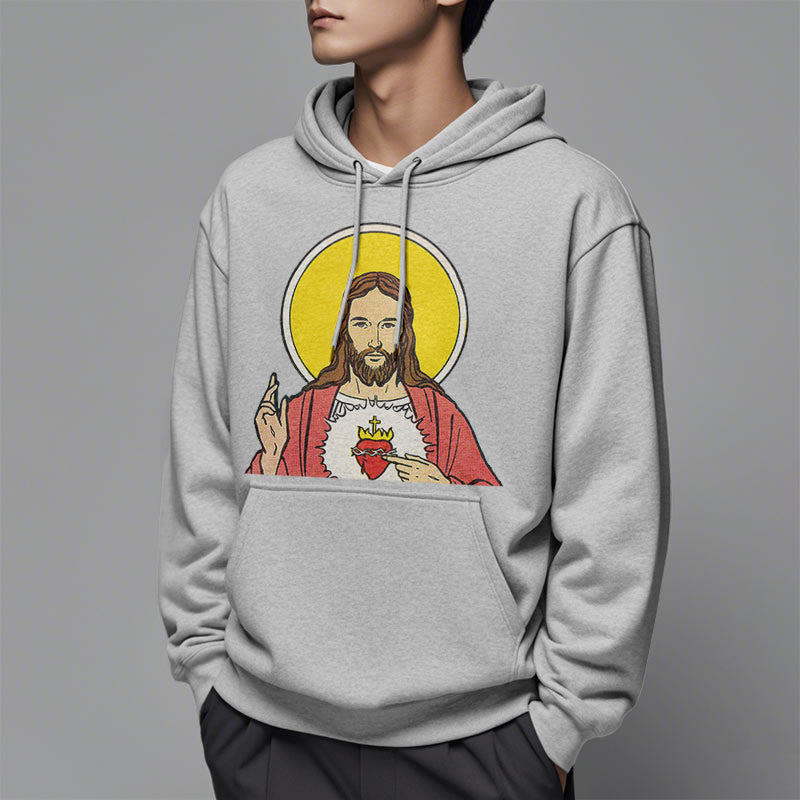 Christianartworkshop Classic Colored Style Sacred Heart Of Jesus Fleece Lined Polyester Hoodie