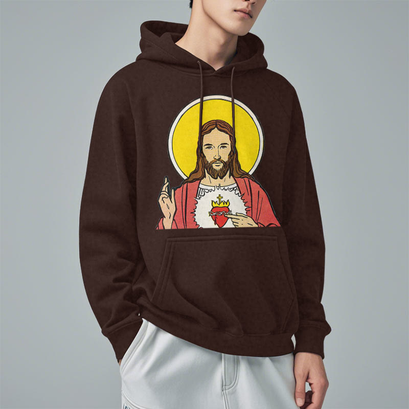 Christianartworkshop Classic Colored Style Sacred Heart Of Jesus Fleece Lined Polyester Hoodie