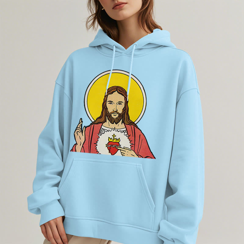 Christianartworkshop Classic Colored Style Sacred Heart Of Jesus Fleece Lined Polyester Hoodie