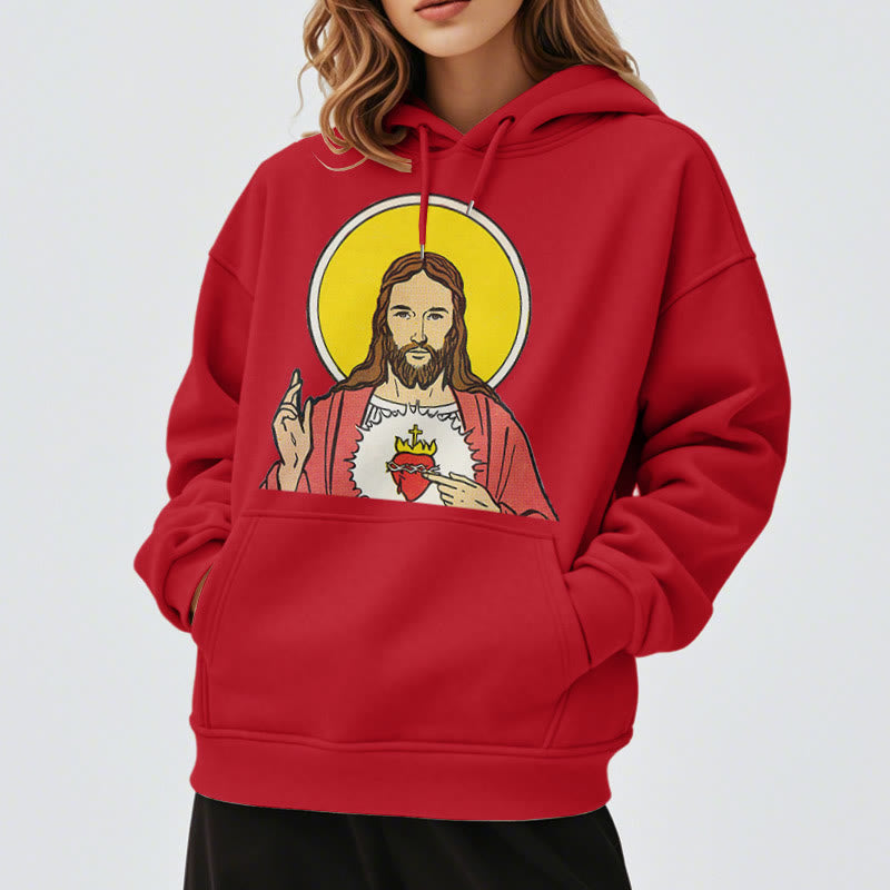 Christianartworkshop Classic Colored Style Sacred Heart Of Jesus Fleece Lined Polyester Hoodie