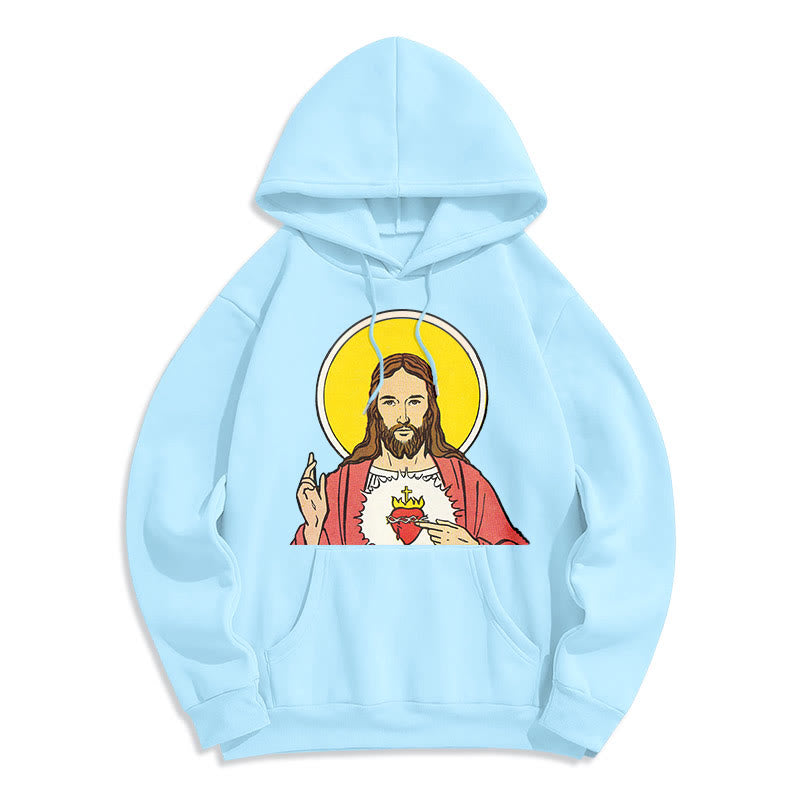 Christianartworkshop Classic Colored Style Sacred Heart Of Jesus Fleece Lined Polyester Hoodie