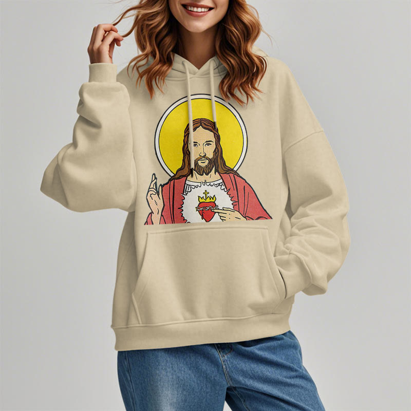 Christianartworkshop Classic Colored Style Sacred Heart Of Jesus Fleece Lined Polyester Hoodie