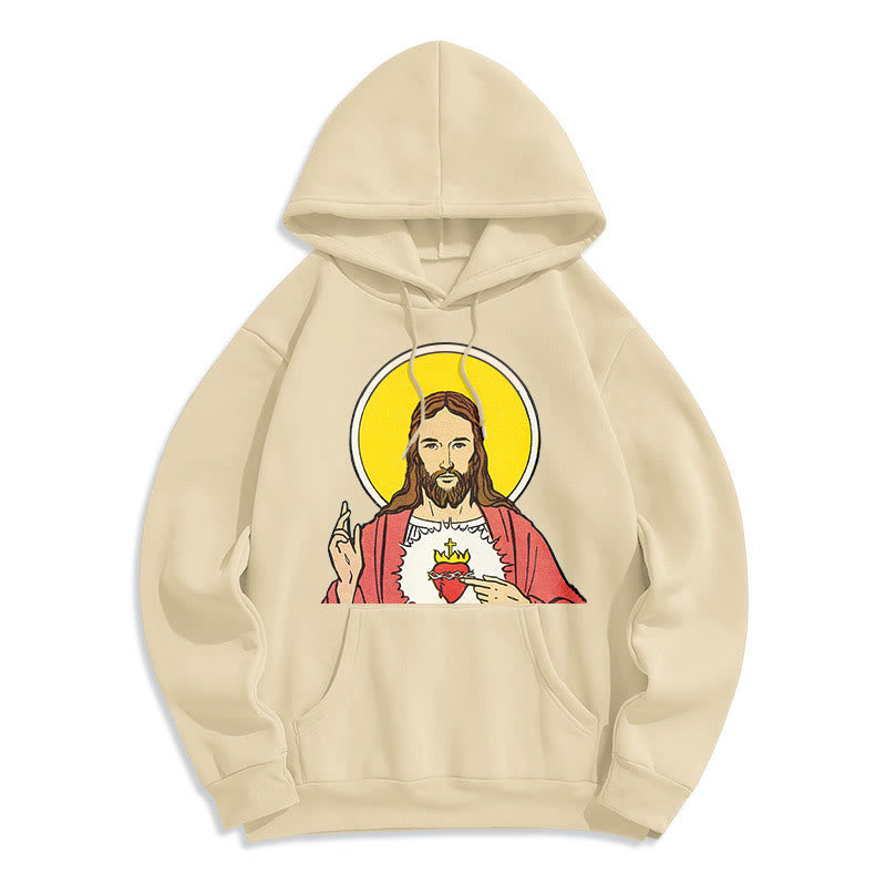 Christianartworkshop Classic Colored Style Sacred Heart Of Jesus Fleece Lined Polyester Hoodie
