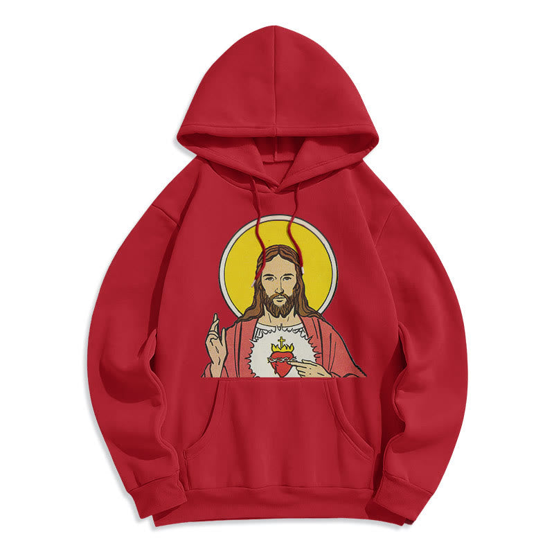 Christianartworkshop Classic Colored Style Sacred Heart Of Jesus Fleece Lined Polyester Hoodie
