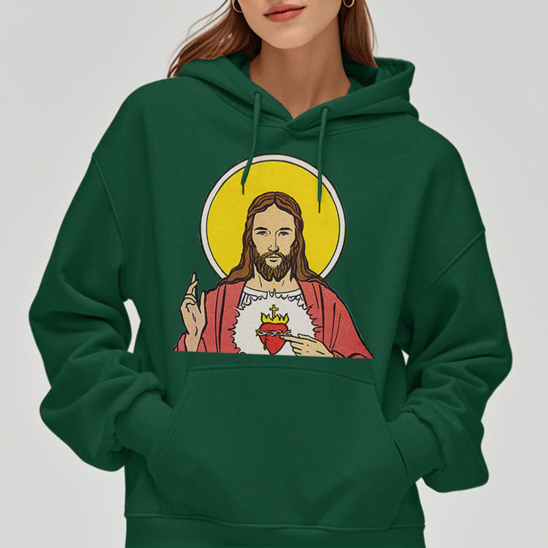 Christianartworkshop Classic Colored Style Sacred Heart Of Jesus Fleece Lined Polyester Hoodie