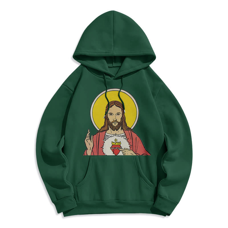 Christianartworkshop Classic Colored Style Sacred Heart Of Jesus Fleece Lined Polyester Hoodie