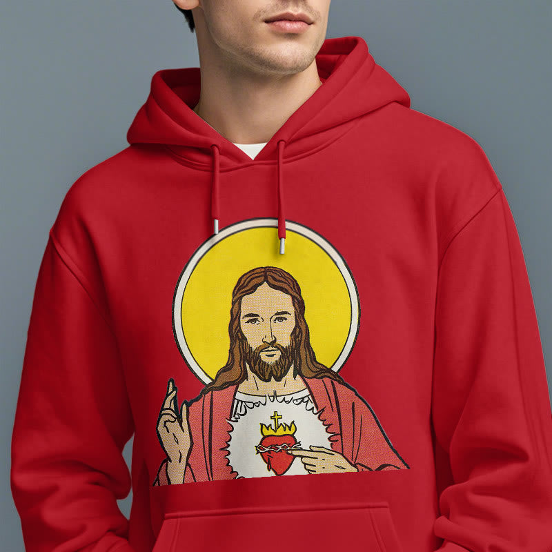 Christianartworkshop Classic Colored Style Sacred Heart Of Jesus Fleece Lined Polyester Hoodie