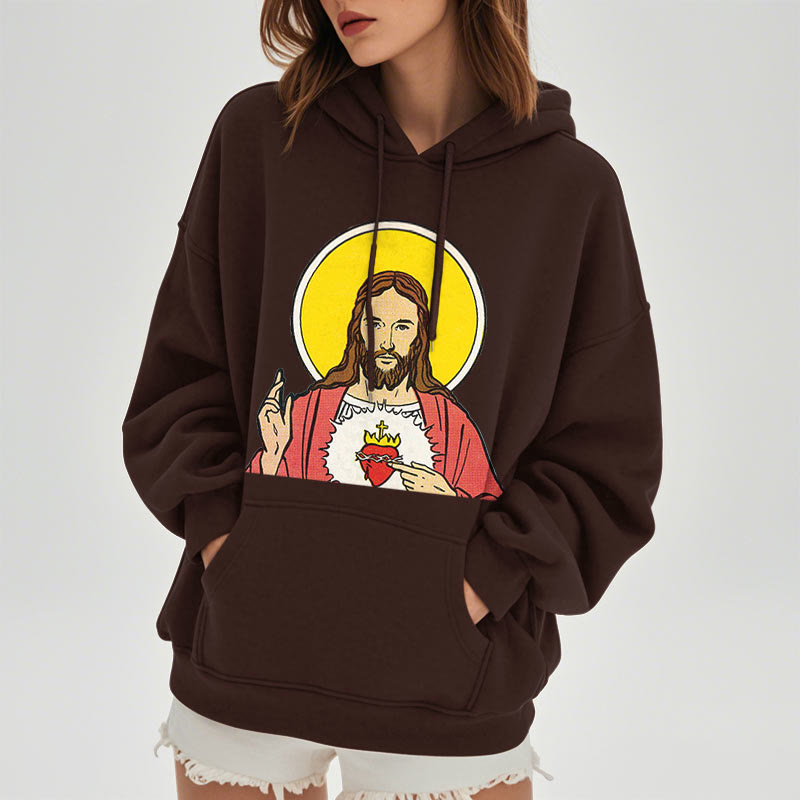 Christianartworkshop Classic Colored Style Sacred Heart Of Jesus Fleece Lined Polyester Hoodie