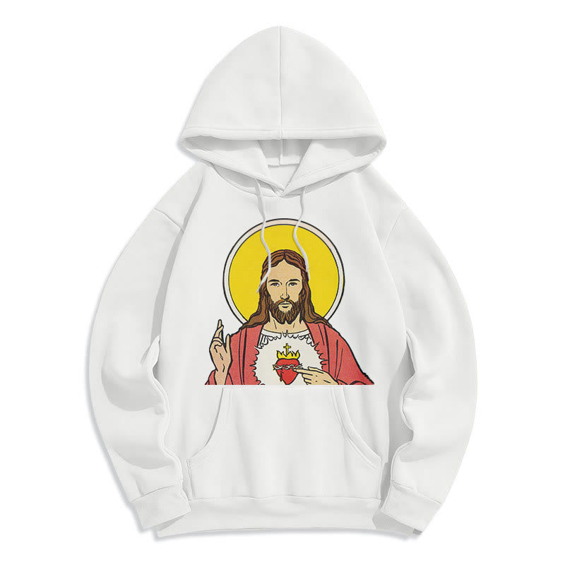 Christianartworkshop Classic Colored Style Sacred Heart Of Jesus Fleece Lined Polyester Hoodie