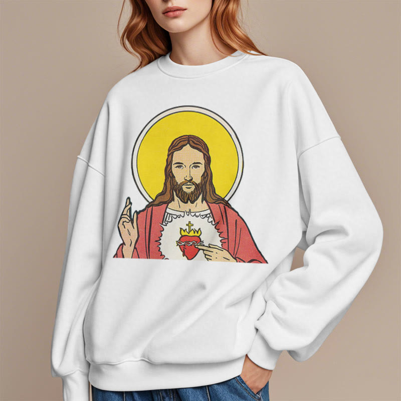 Christianartworkshop Classic Colored Style Sacred Heart Of Jesus Fleece Lined Polyester Sweatshirt