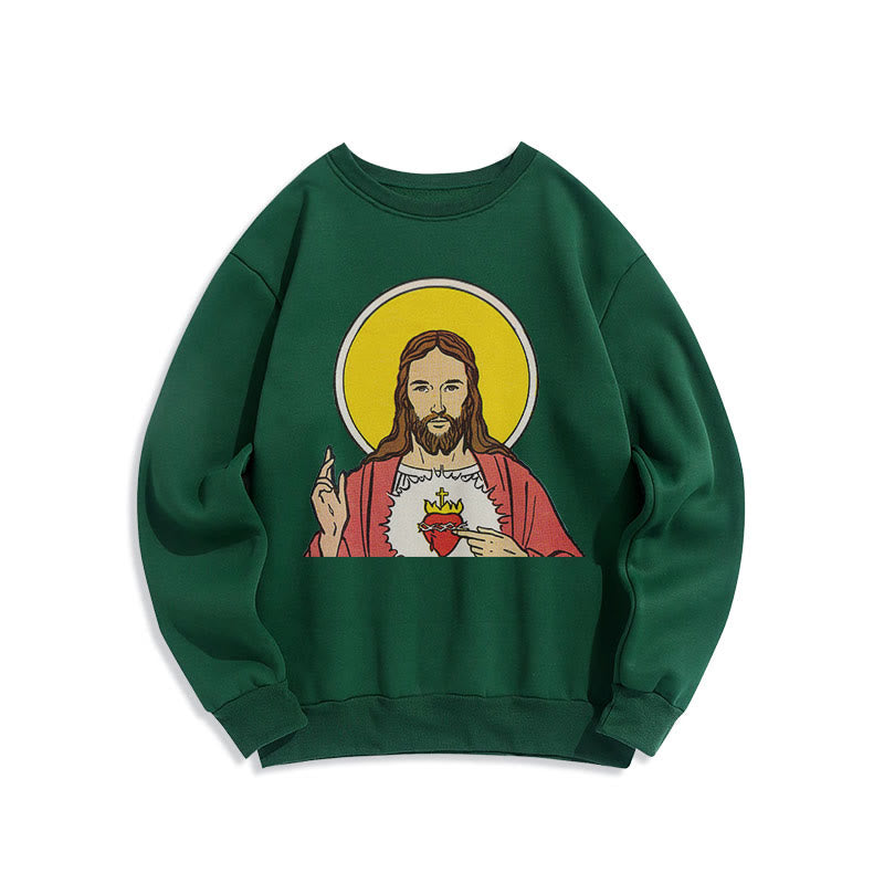 Christianartworkshop Classic Colored Style Sacred Heart Of Jesus Fleece Lined Polyester Sweatshirt