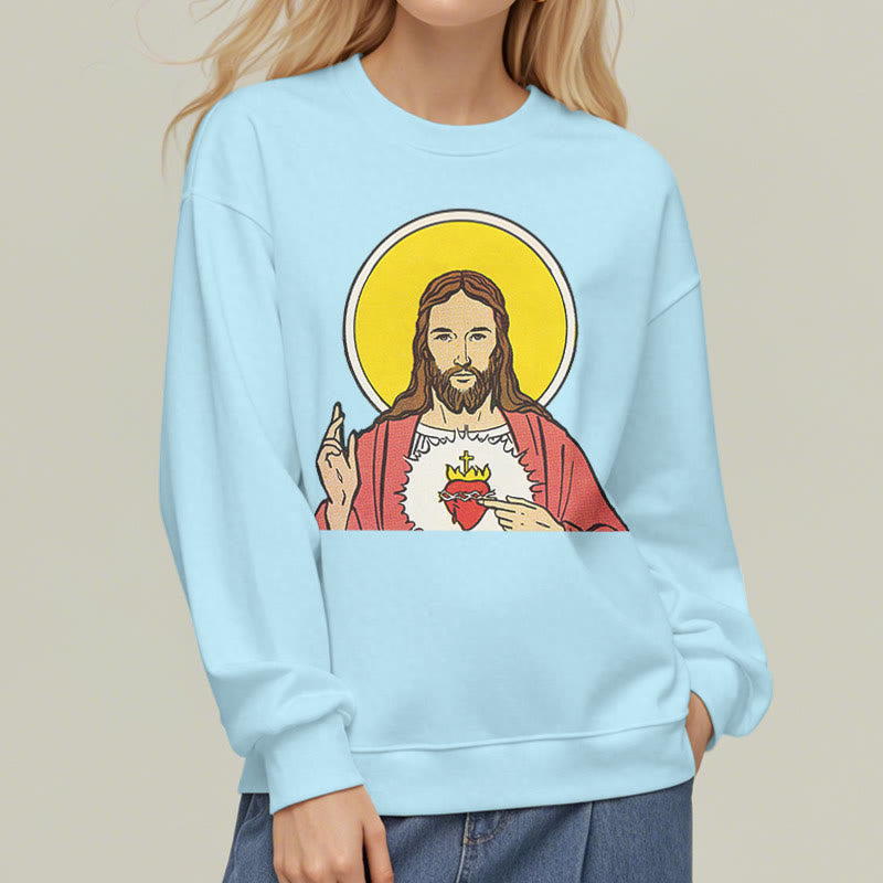 Christianartworkshop Classic Colored Style Sacred Heart Of Jesus Fleece Lined Polyester Sweatshirt