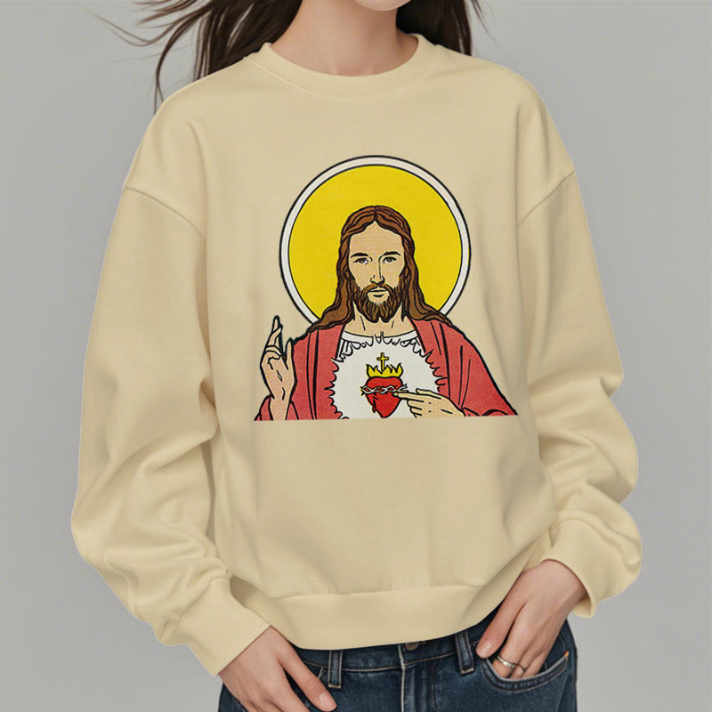 Christianartworkshop Classic Colored Style Sacred Heart Of Jesus Fleece Lined Polyester Sweatshirt