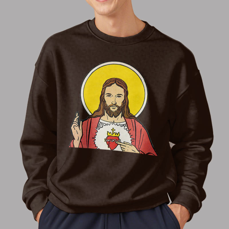 Christianartworkshop Classic Colored Style Sacred Heart Of Jesus Fleece Lined Polyester Sweatshirt