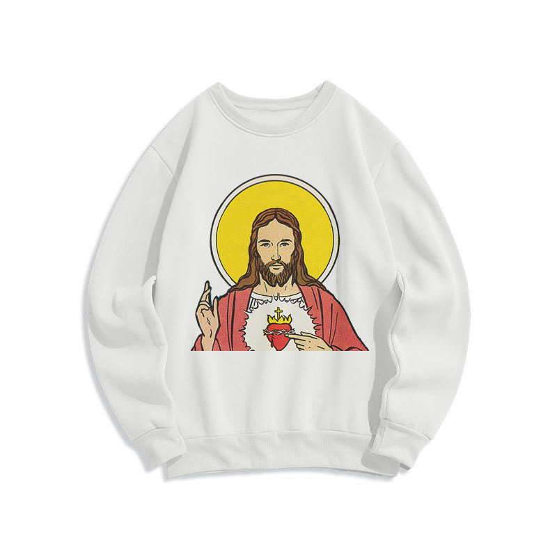 Christianartworkshop Classic Colored Style Sacred Heart Of Jesus Fleece Lined Polyester Sweatshirt