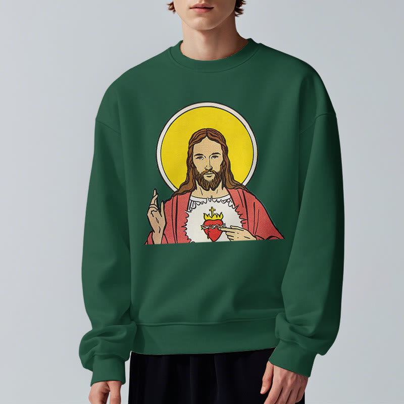 Christianartworkshop Classic Colored Style Sacred Heart Of Jesus Fleece Lined Polyester Sweatshirt