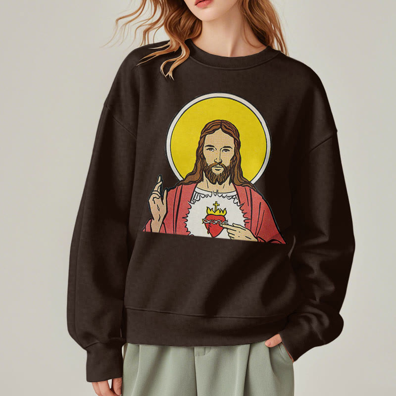 Christianartworkshop Classic Colored Style Sacred Heart Of Jesus Fleece Lined Polyester Sweatshirt
