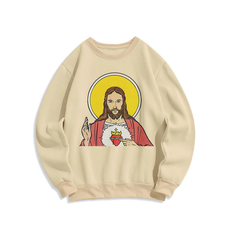 Christianartworkshop Classic Colored Style Sacred Heart Of Jesus Fleece Lined Polyester Sweatshirt
