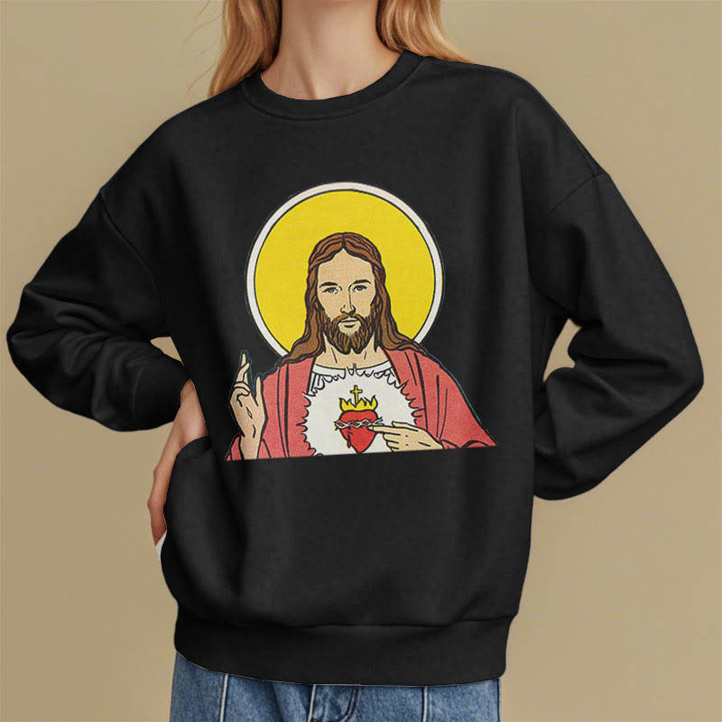 Christianartworkshop Classic Colored Style Sacred Heart Of Jesus Fleece Lined Polyester Sweatshirt