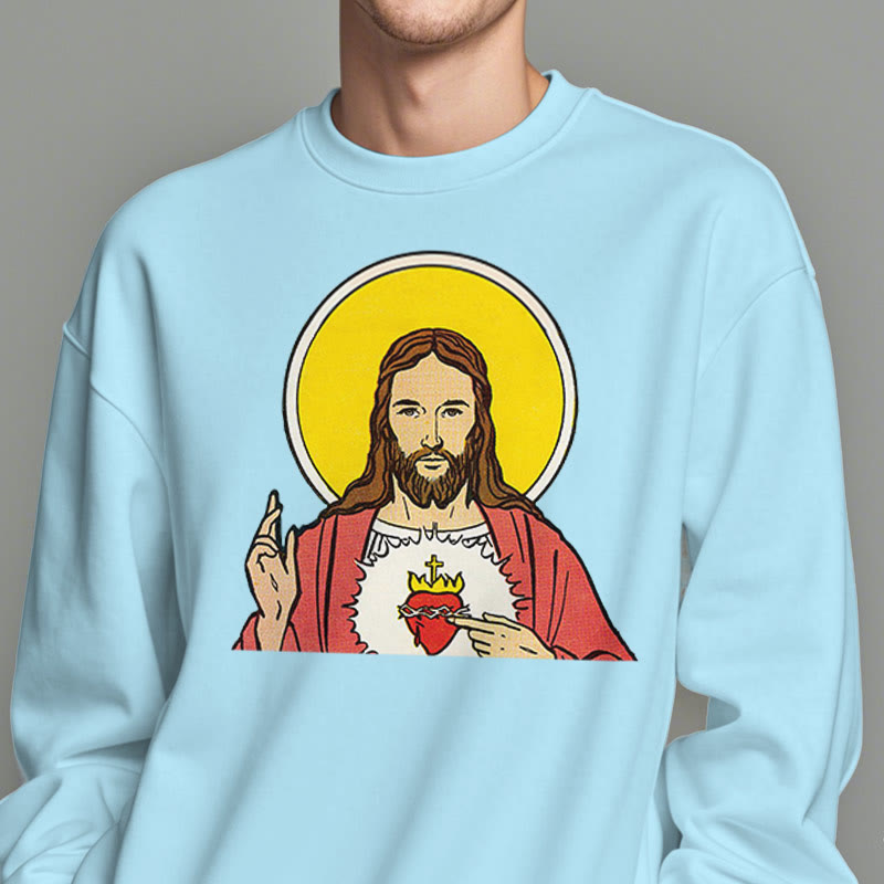 Christianartworkshop Classic Colored Style Sacred Heart Of Jesus Fleece Lined Polyester Sweatshirt
