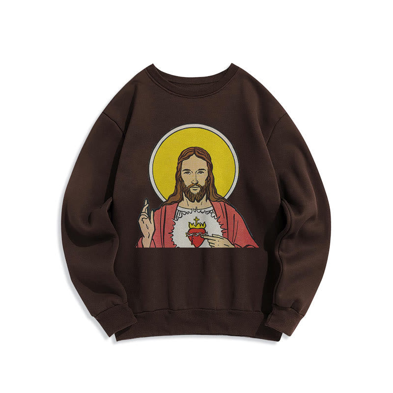 Christianartworkshop Classic Colored Style Sacred Heart Of Jesus Fleece Lined Polyester Sweatshirt