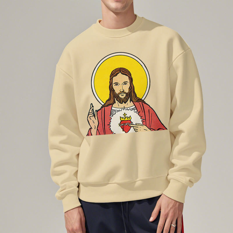 Christianartworkshop Classic Colored Style Sacred Heart Of Jesus Fleece Lined Polyester Sweatshirt