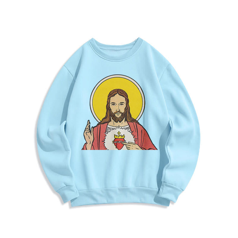 Christianartworkshop Classic Colored Style Sacred Heart Of Jesus Fleece Lined Polyester Sweatshirt