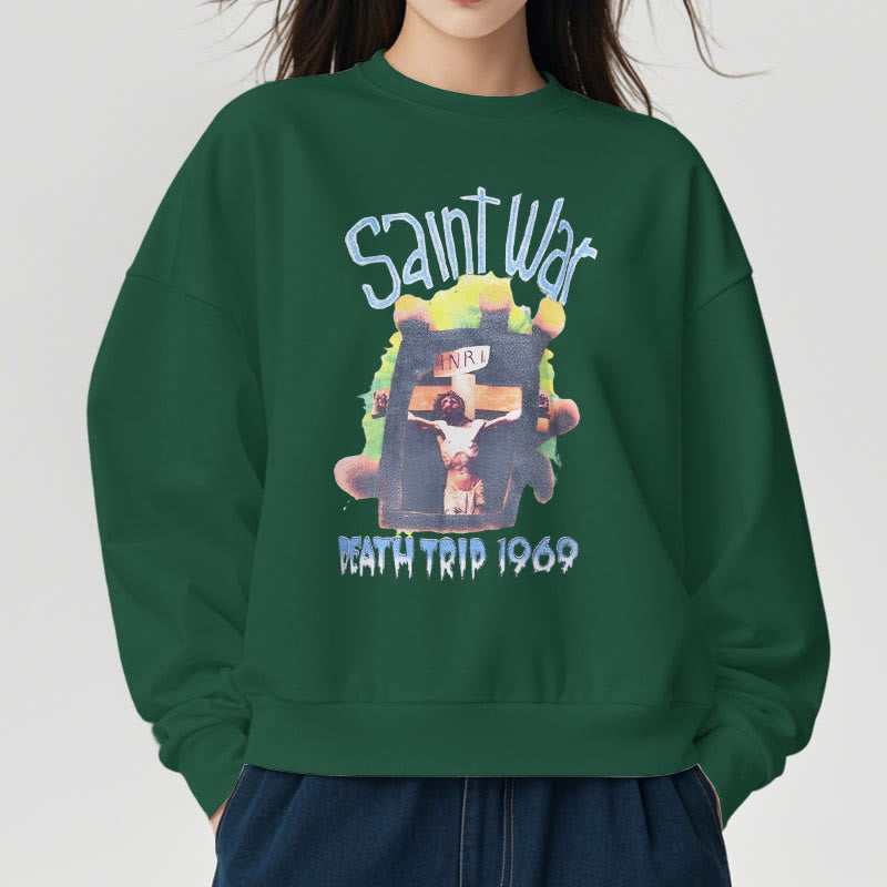 christiandiscipleshop Modern Colored Style Saint War Fleece Lined Polyester Sweatshirt