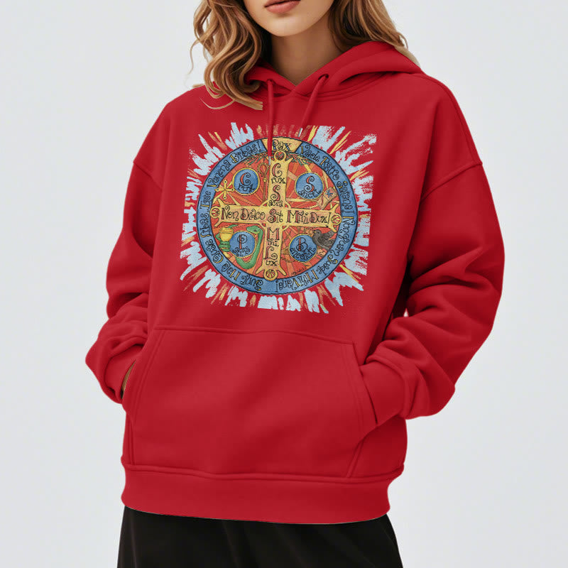 Christianartworkshop Classic Colored Style Pax Benedictine Cross Fleece Lined Polyester Hoodie
