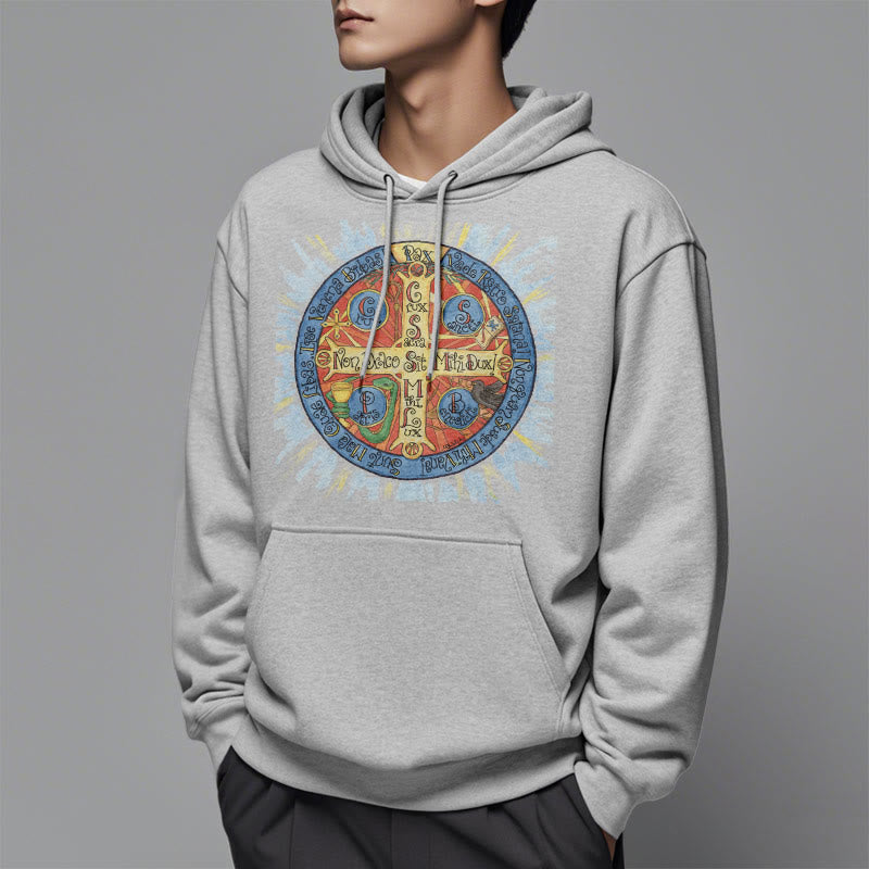 Christianartworkshop Classic Colored Style Pax Benedictine Cross Fleece Lined Polyester Hoodie