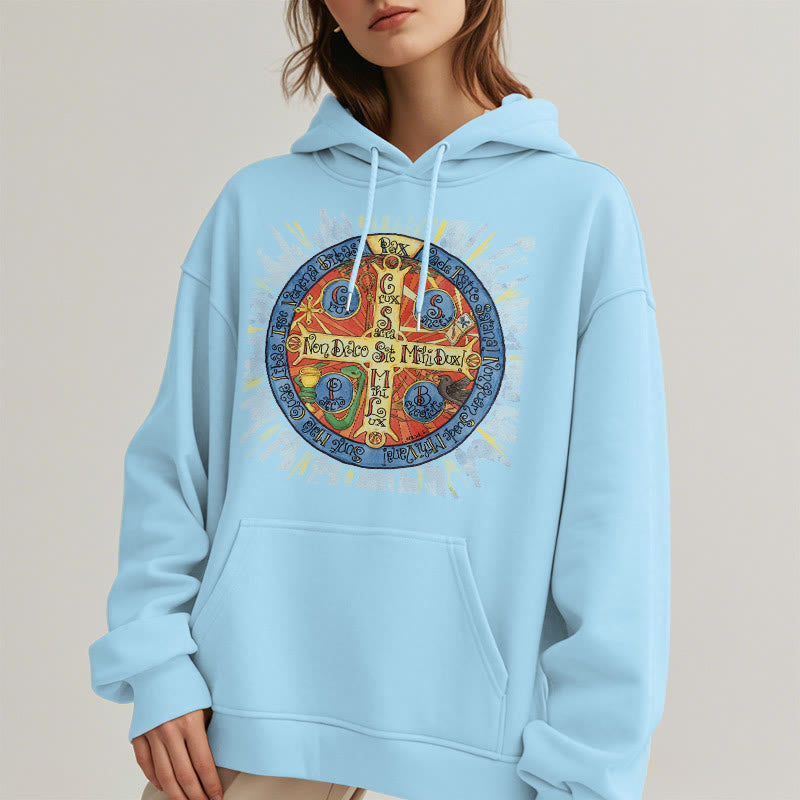 Christianartworkshop Classic Colored Style Pax Benedictine Cross Fleece Lined Polyester Hoodie