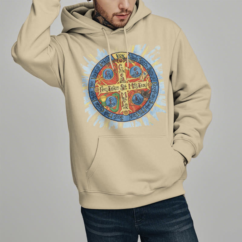 Christianartworkshop Classic Colored Style Pax Benedictine Cross Fleece Lined Polyester Hoodie