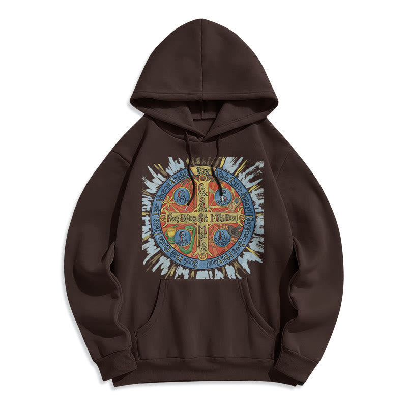 Christianartworkshop Classic Colored Style Pax Benedictine Cross Fleece Lined Polyester Hoodie