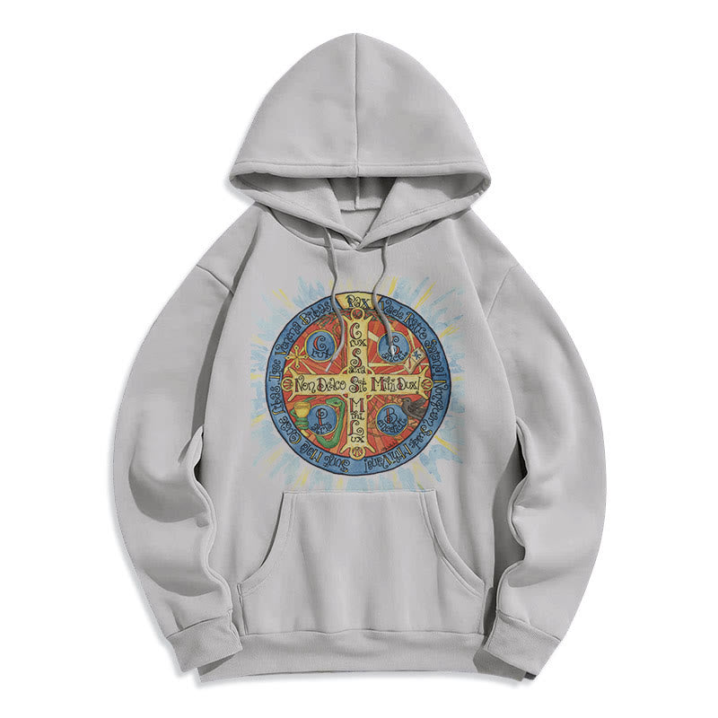 Christianartworkshop Classic Colored Style Pax Benedictine Cross Fleece Lined Polyester Hoodie