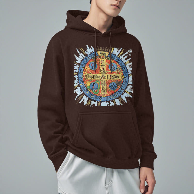 Christianartworkshop Classic Colored Style Pax Benedictine Cross Fleece Lined Polyester Hoodie