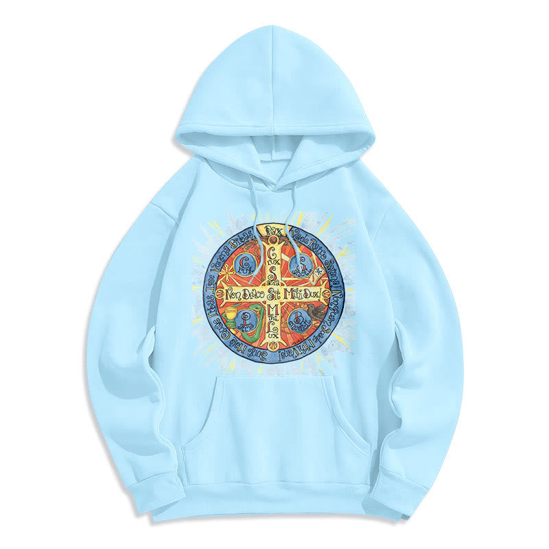 Christianartworkshop Classic Colored Style Pax Benedictine Cross Fleece Lined Polyester Hoodie