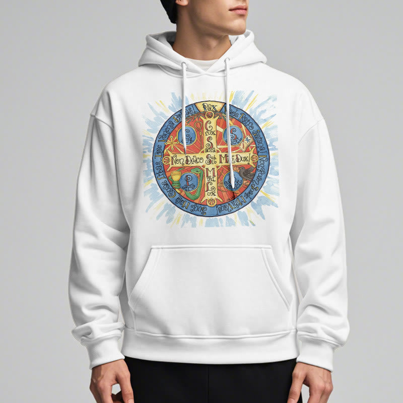 Christianartworkshop Classic Colored Style Pax Benedictine Cross Fleece Lined Polyester Hoodie