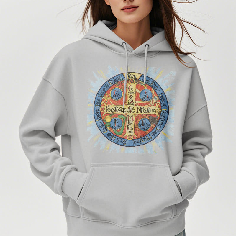 Christianartworkshop Classic Colored Style Pax Benedictine Cross Fleece Lined Polyester Hoodie