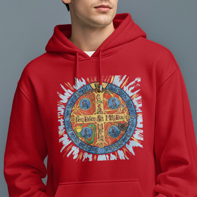 Christianartworkshop Classic Colored Style Pax Benedictine Cross Fleece Lined Polyester Hoodie