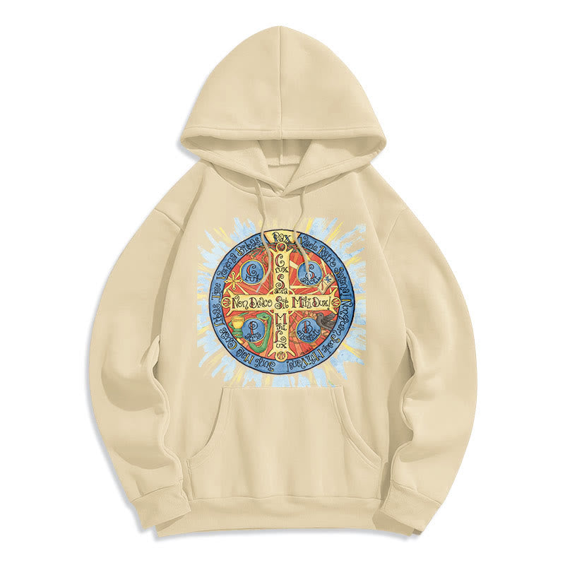 Christianartworkshop Classic Colored Style Pax Benedictine Cross Fleece Lined Polyester Hoodie